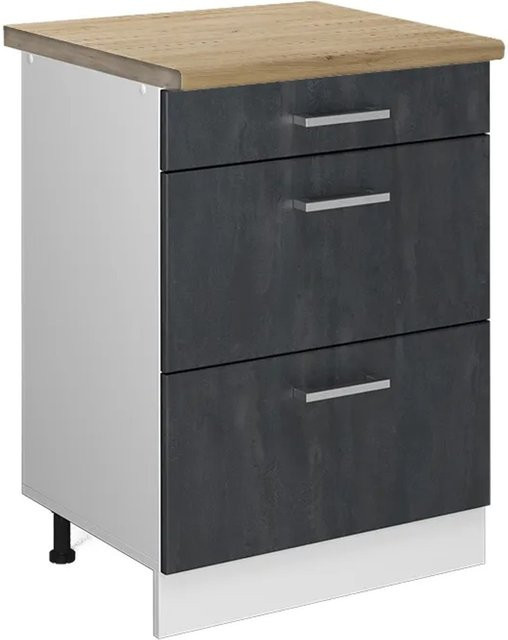 Vicco Küchenunterschrank R-Line Schubladenschrank mit Arbeitsplatte in Schwarz Beton und Eiche, Breite: 60 cm - Bild 1