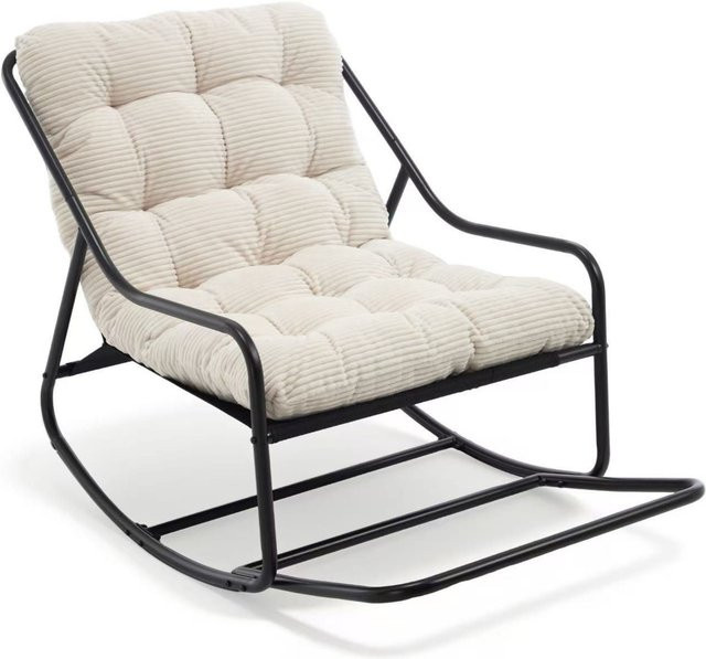 Moderner Outdoor-Schaukelstuhl mit Komfortkissen in Weiß, B/T/H: 75 x 116 x 82 cm - Bild 1