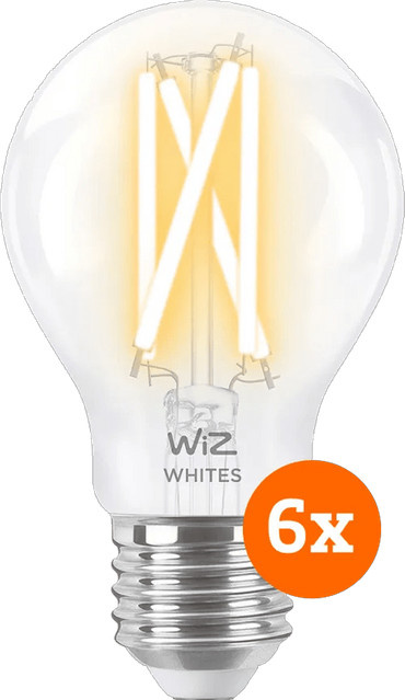 WiZ Smarte LED Filamentlampe Standard 6er-Pack E27 mit CCT Warm- bis Kaltweiß, Transparent/Gold/Messing - Bild 1