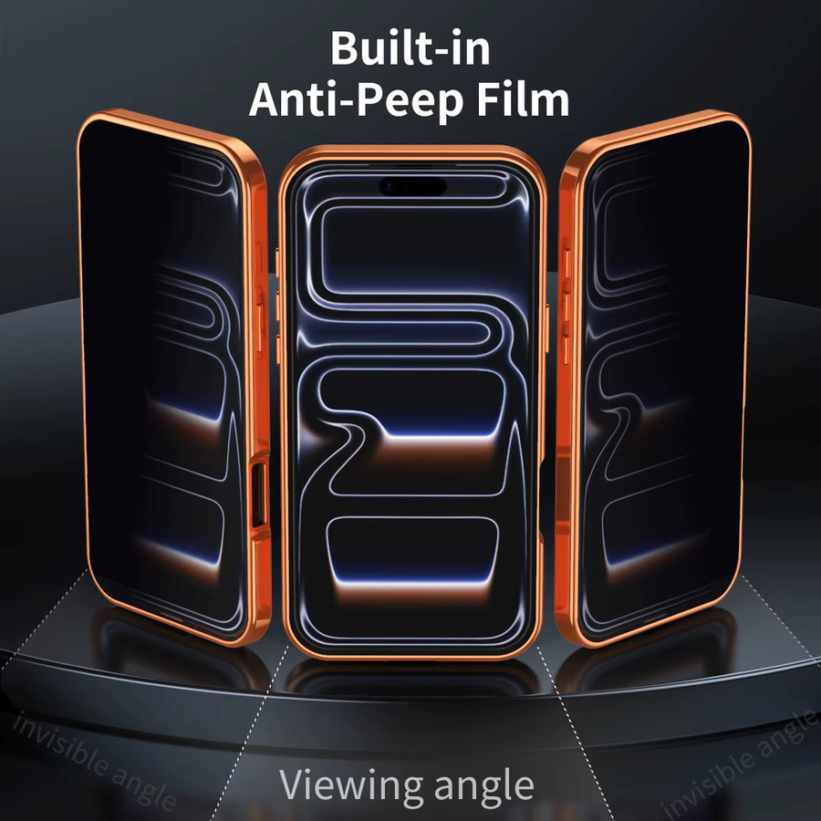 dcoud Handyhülle für iPhone 17 Pro Max und 17 Pro mit Anti-Peeping-Riemenschnalle, magnetischem Metallrahmen und All-Inclusive-Schutz in Orange - Bild 3
