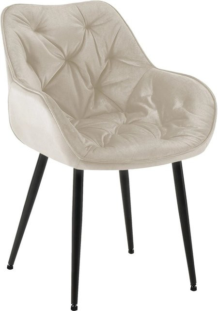 DELUKE Esszimmerstuhl VIVI in Creme mit Samtbezug und Metallgestell, H: 83 cm, B: 58 cm, T: 62 cm - Bild 1