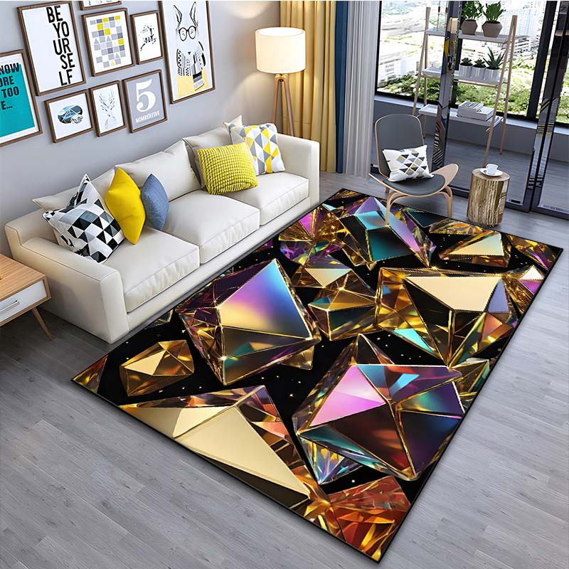 Useful Home Polygon-Druckteppich in Gold, rutschfest und waschbar, B/T: 60 x 40 cm - Bild 3