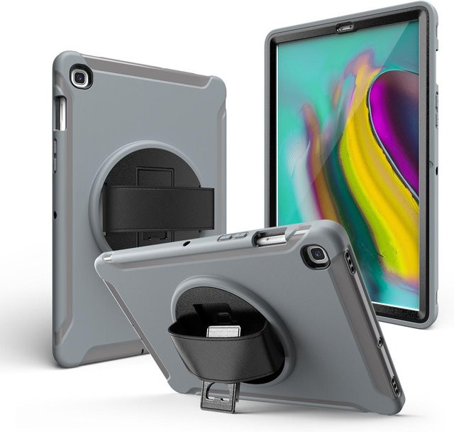 360 Grad drehbare Tablet Hülle mit Handschlaufe für Samsung Galaxy Tab S5e SM-T720/T725 aus PC und TPU in Rot Grau - Bild 1