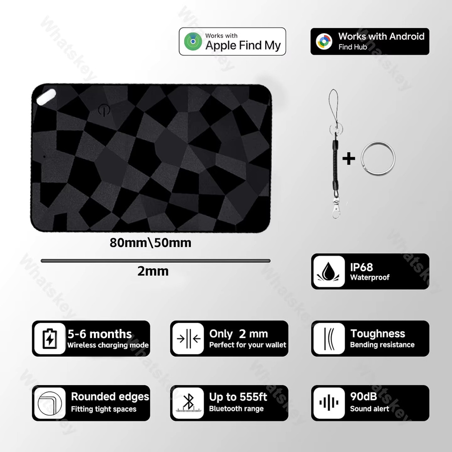 Smarter Wallet-Tracker-Karten-Set in Schwarz – Wiederaufladbarer Dual-System-Gegenstandfinder kompatibel mit Apple Find My und der iOS Find Hub Device App - Bild 6