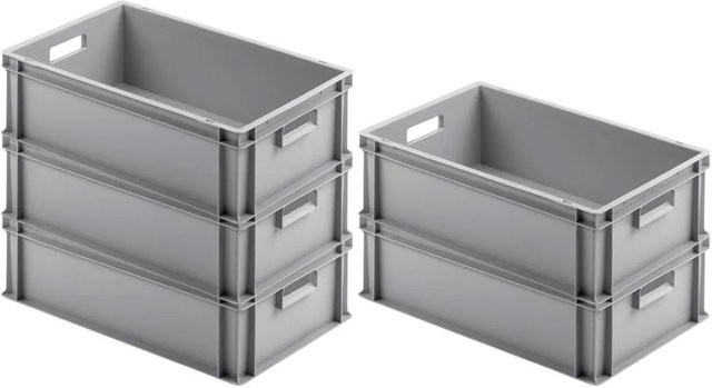 PROREGAL SuperSparSet 5er Pack Eurobehälter mit offenem Griff in Grau, H x B x T: 17,5 x 40 x 60 cm - Bild 1