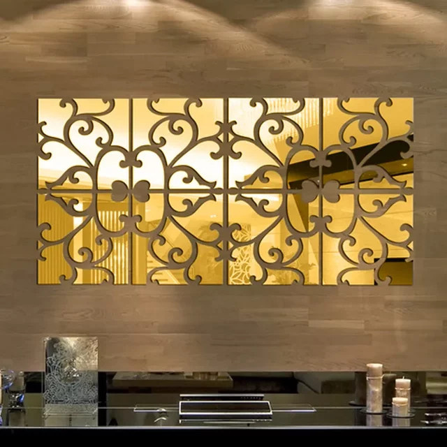 Shunmaii 3D Acryl Spiegel Wandbild in Gold selbstklebend zur DIY Wanddekoration für Wohnzimmer und Badezimmer - Bild 1