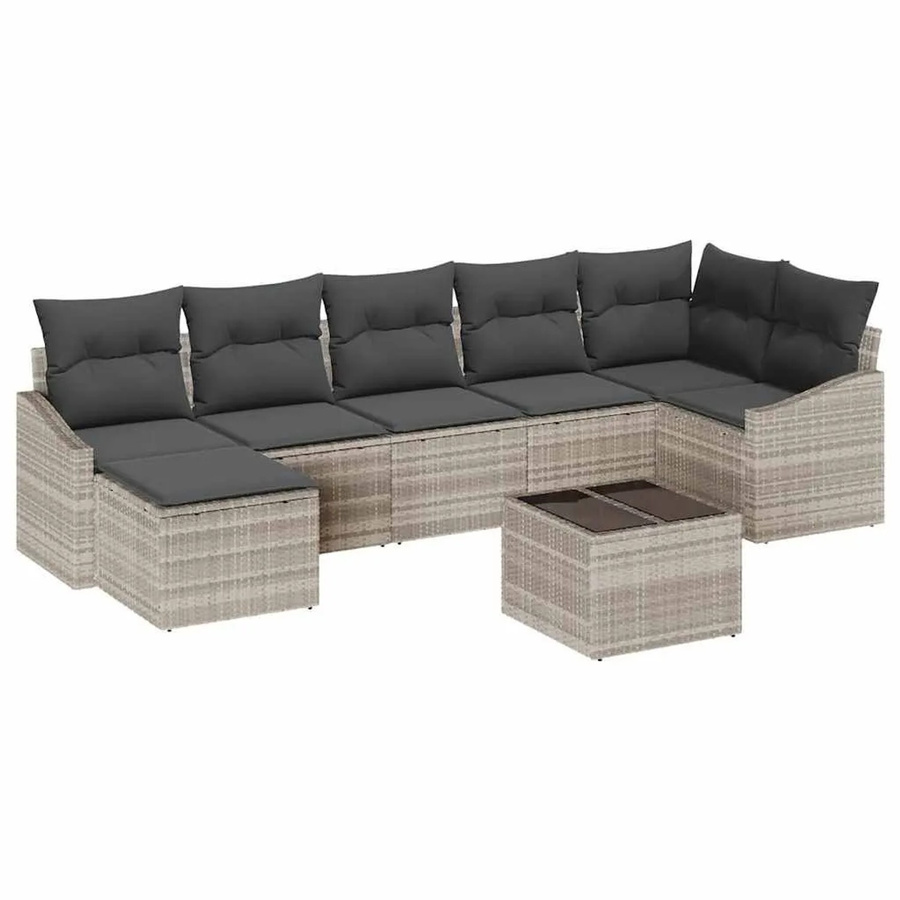 vidaXL Garten-Sofa-Set mit 8-teiligem Kissen-Set aus Poly-Rattan in Hellgrau - Bild 2