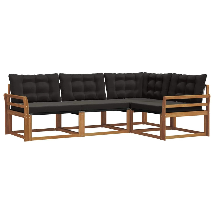 vidaXL Sofa Set L-Form aus Akazienholz mit Kissen in Natur und Schwarz - Bild 2