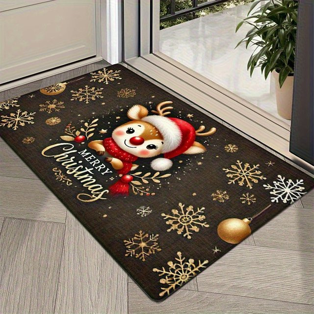VIKAMA Weihnachtliche Fußmatte mit Cartoon Elch Design, rutschfest, Multicolor - Bild 1
