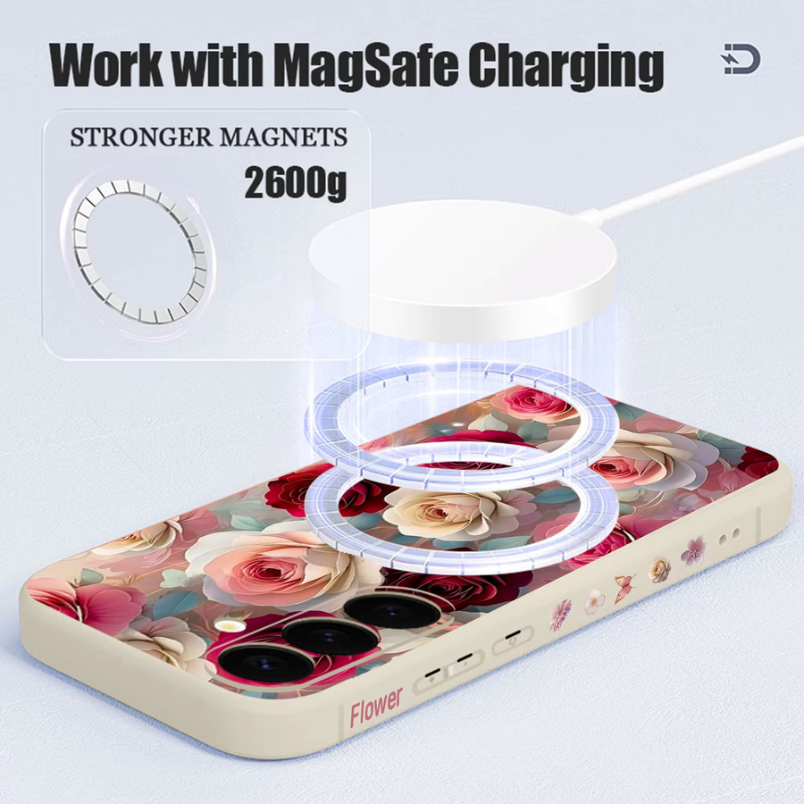 Magnetische Handyhülle mit Rosenblumen-Design für Samsung Galaxy S25 S24 S23 Ultra S22 S21 Plus S24 FE A17 A56 A55 A16 A15 A36, weiche TPU-Abdeckung, Schwarz/Mehrfarbig - Bild 5