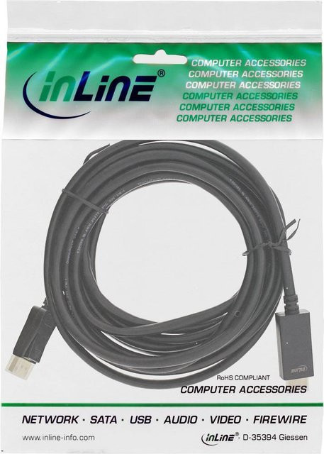InLine Videokabel DisplayPort auf HDMI in Schwarz mit 5,0 m Länge und 4K Unterstützung - Bild 1