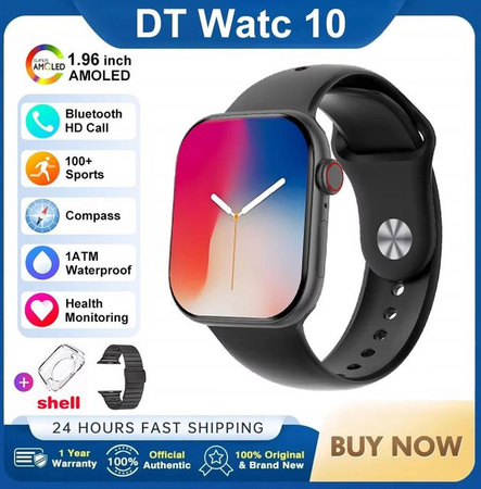 DT Watch 10 Smartwatch von QLY Online in Schwarz mit 16GB Speicher, 3D-Menü, TWS Kopfhörer und Videowiedergabe für Herren und Damen