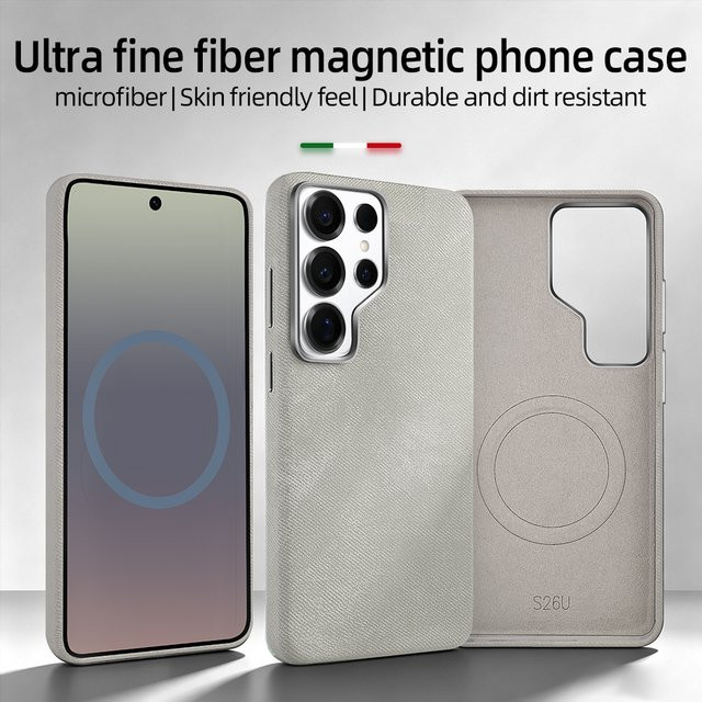 Vietao Handyhülle für Samsung S26 Ultra und S25 Ultra mit magnetischer kabelloser Ladefunktion, Mikrofaser-Case mit Metall-Kameralinse in Blau - Bild 1