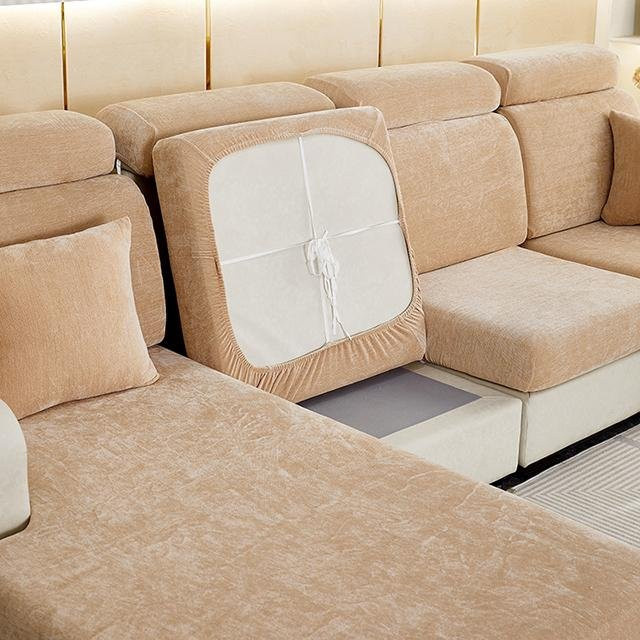 BRHUIXUE Chenille Sofakissenbezug elastisch in Khaki für Sessel und Ecksofas - Bild 1