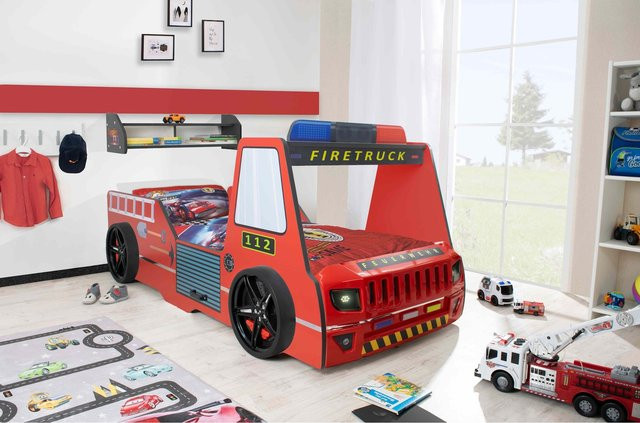 Feuerwehrbett Rio Firetruck für Kinder von Aileenstore in Rot, B/T/H: 90 x 200 cm mit LED-Licht und Sirenenoptik - Bild 1