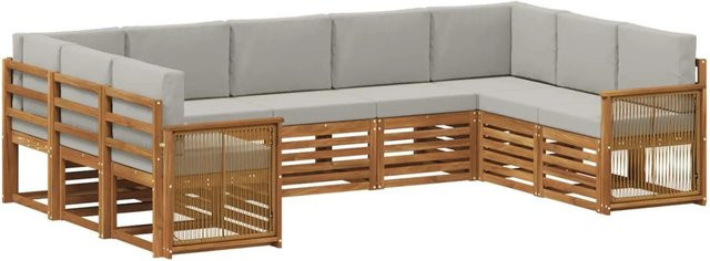 vidaXL Ecksofa Set in L-Form aus Massivholz Akazie mit Kissen in Grau und Natur - Bild 1