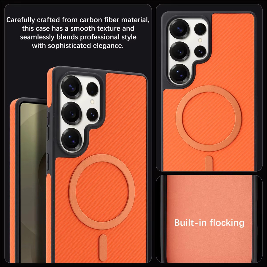 Luxuriöse ultradünne Business-Schutzhülle aus Carbonfaser und Leder mit MagSafe-Magnetfunktion für Samsung Galaxy S25 Plus, S24, S23 Ultra und S22 Ultra in Schwarz - Bild 3