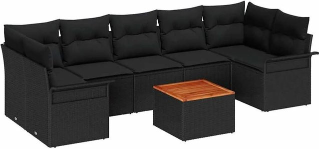 vidaXL Garten-Sofa-Set 8-teilig aus Poly Rattan in Schwarz mit Tisch und Polsterkissen inklusive Stauraumfunktion - Bild 1