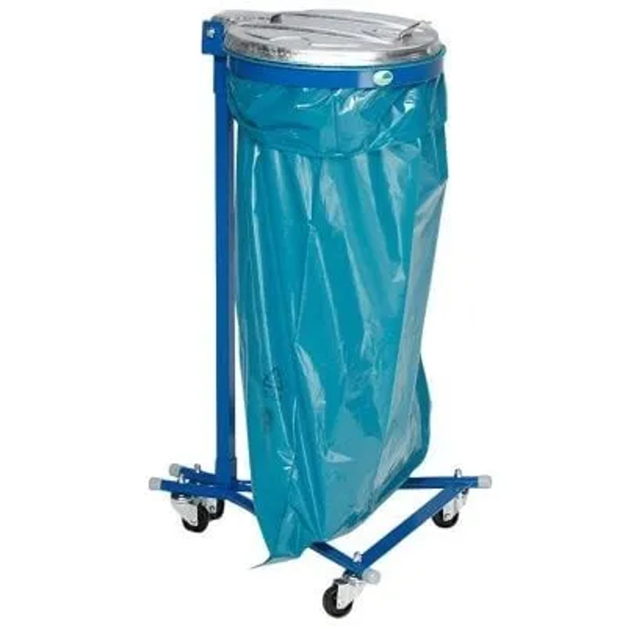 PROREGAL Einzel Abfallsammler aus verzinktem Stahl mit Metall Deckel und 4 Rollen, Blau, H x B x T: 100 x 49 x 52 cm - Bild 2