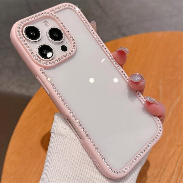 Yiran Bag Glitzer Diamant Handyhülle mit Strass für iPhone 16 15 14 13 12 11 Pro Max Plus in Orange und Transparent - Bild 1