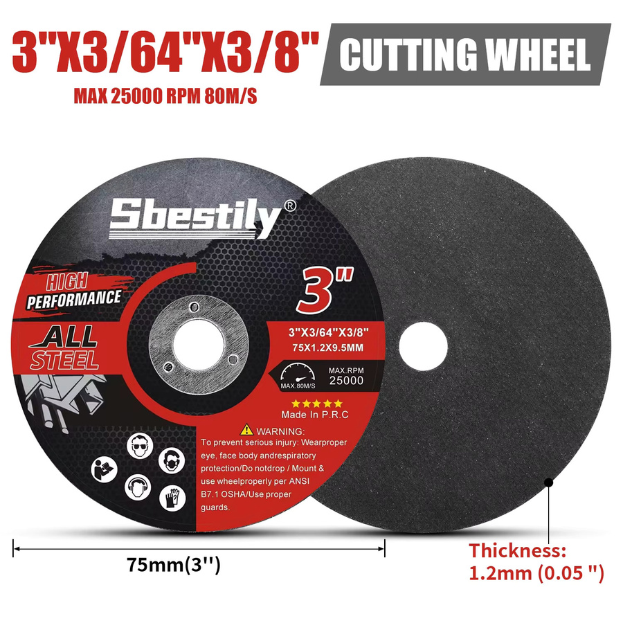 Sbestily Metalltrennscheibe Mini Trennscheibe 75 mm für Winkelschleifer zum Schneiden von Metall, Holz und Edelstahl, Schwarz - Bild 2
