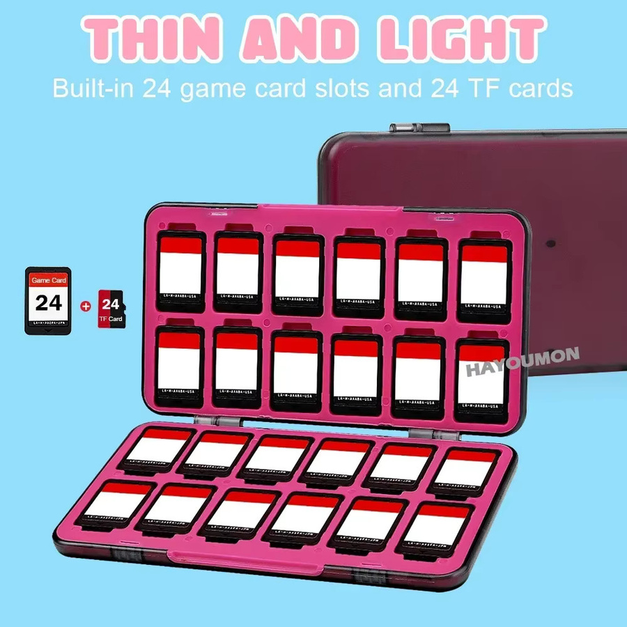 Ispoofer 2-in-1 Hartschalen-Tragetasche aus PU-Leder für Nintendo Switch in Pink mit Thumbstick-Griffabdeckung und 24-in-1 Spielkartenetui-Zubehör - Bild 3