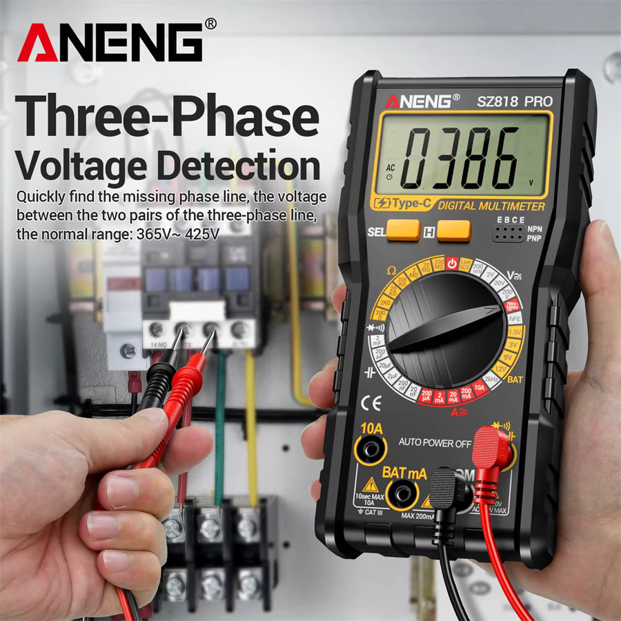 ANENG SZ818 Digitales Multimeter Wiederaufladbar Professionelles AC/DC-Spannungsmessgerät mit NCV Amperemeter Voltmeter und HFE Trioden-Kondensator-Testfunktion - Bild 2