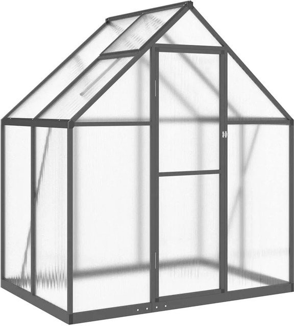 vidaXL Gewächshaus mit Fundamentrahmen und Lüftungsfenster aus Aluminium und Polycarbonat, Anthrazit, B/T/H: 169 x 114 x 195 cm - Bild 1