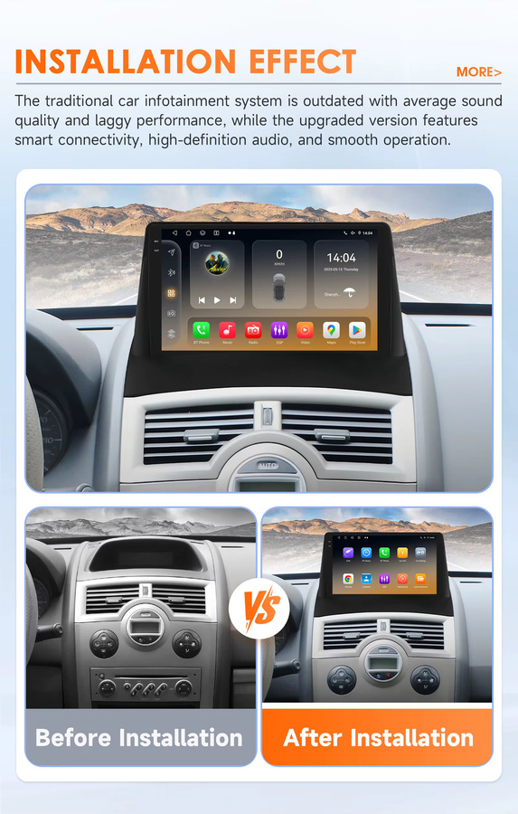 Hizpo Autoradio für Renault Megane 2 (2002-2009) mit Qualcomm Snapdragon 6115, 8GB RAM, 128GB Speicher, GPS, 4G, Carplay und 360 Grad Kamera in Schwarz - Bild 2