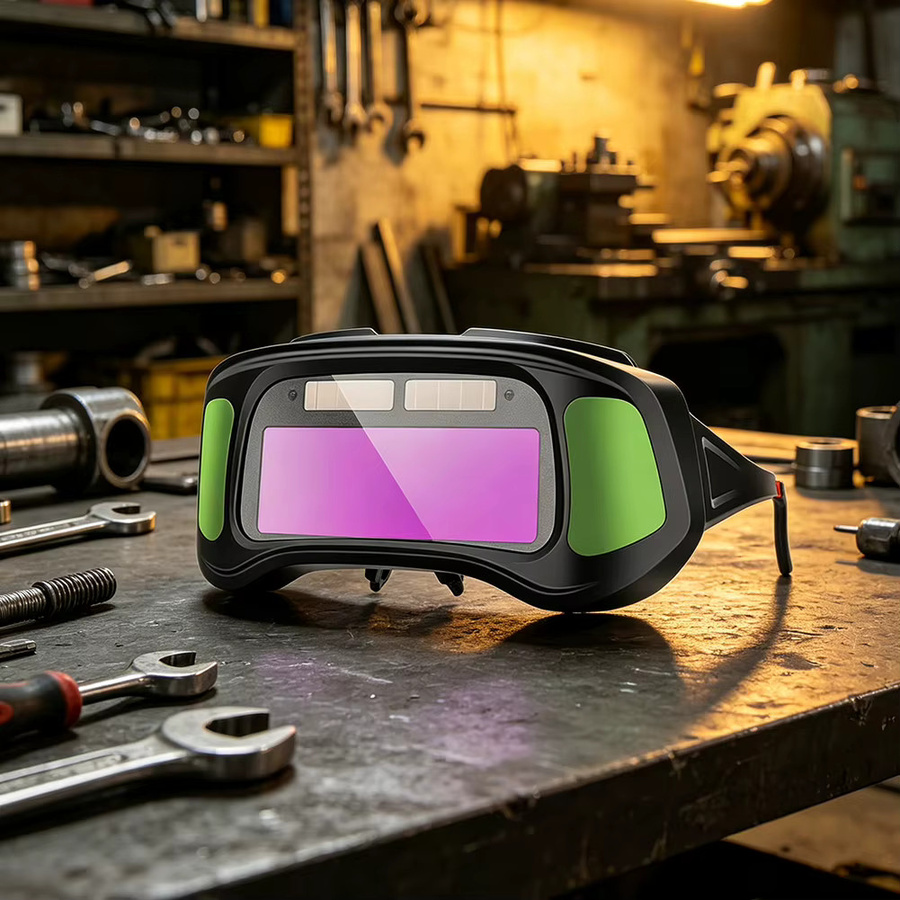 Solarbetriebene automatisch verdunkelnde Schweißbrille in Schwarz mit Etui - Bild 2