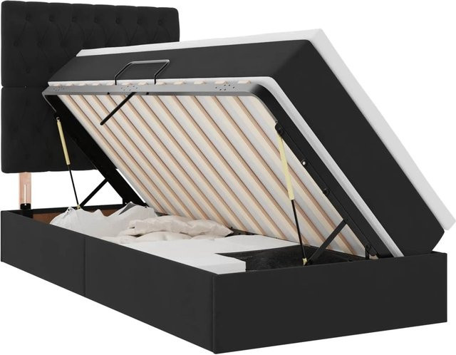 vidaXL Bett mit Stauraum und LED in Schwarz aus Samt, B/T: 100 x 200 cm - Bild 1