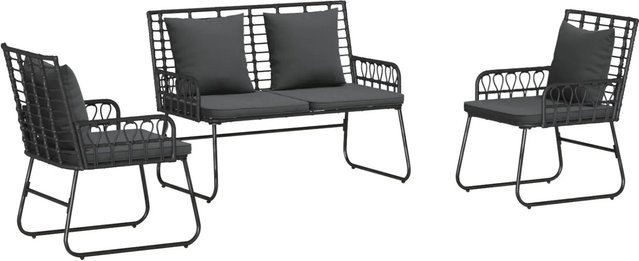 vidaXL Garten Essgruppe 3-teilig aus Poly-Rattan und Stahl in Schwarz und Anthrazit - Bild 1