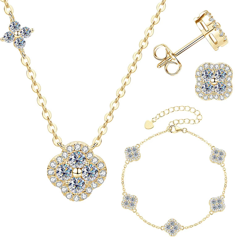 OXTAO Schmuck-Set, Halskette, Armband, Ohrringe, 14K Goldfilled, Moissanit, Damen - Bild 3