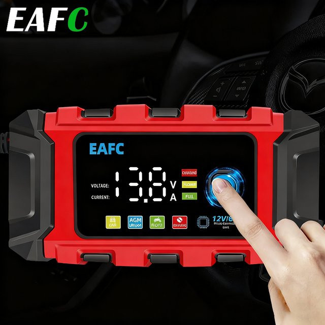 EAFC Autobatterieladegerät mit Digitalanzeige und Power Puls Reparaturfunktion für Blei-Säure-Batterien, 12V 6A, Rot - Bild 1