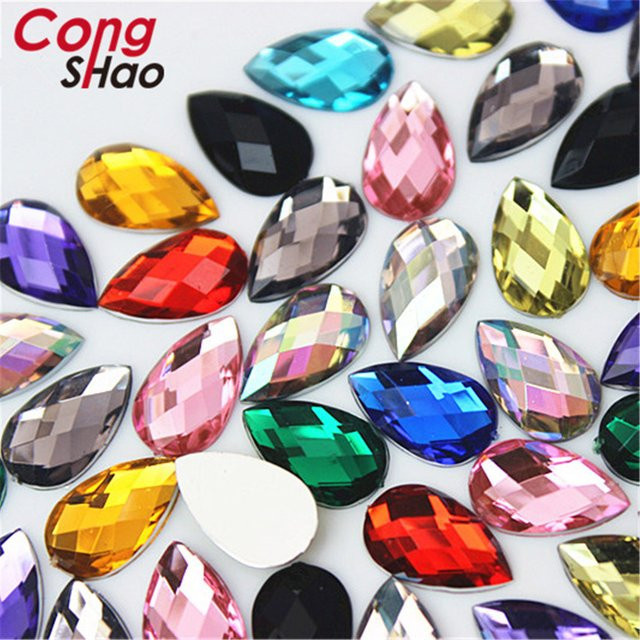 Cong Shao 100 Stück bunte Acryl-Strasssteine in Flatback-Optik für DIY-Kleidung und Basteln, Größe: 8 x 13 mm - Bild 1