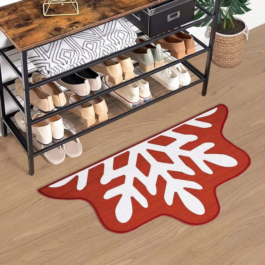 VIKAMA Fußmatte mit Schneeflocken-Design in Rot und Weiß, rutschfester Druckteppich für Eingangsbereich, Flur oder Badezimmer - Bild 2