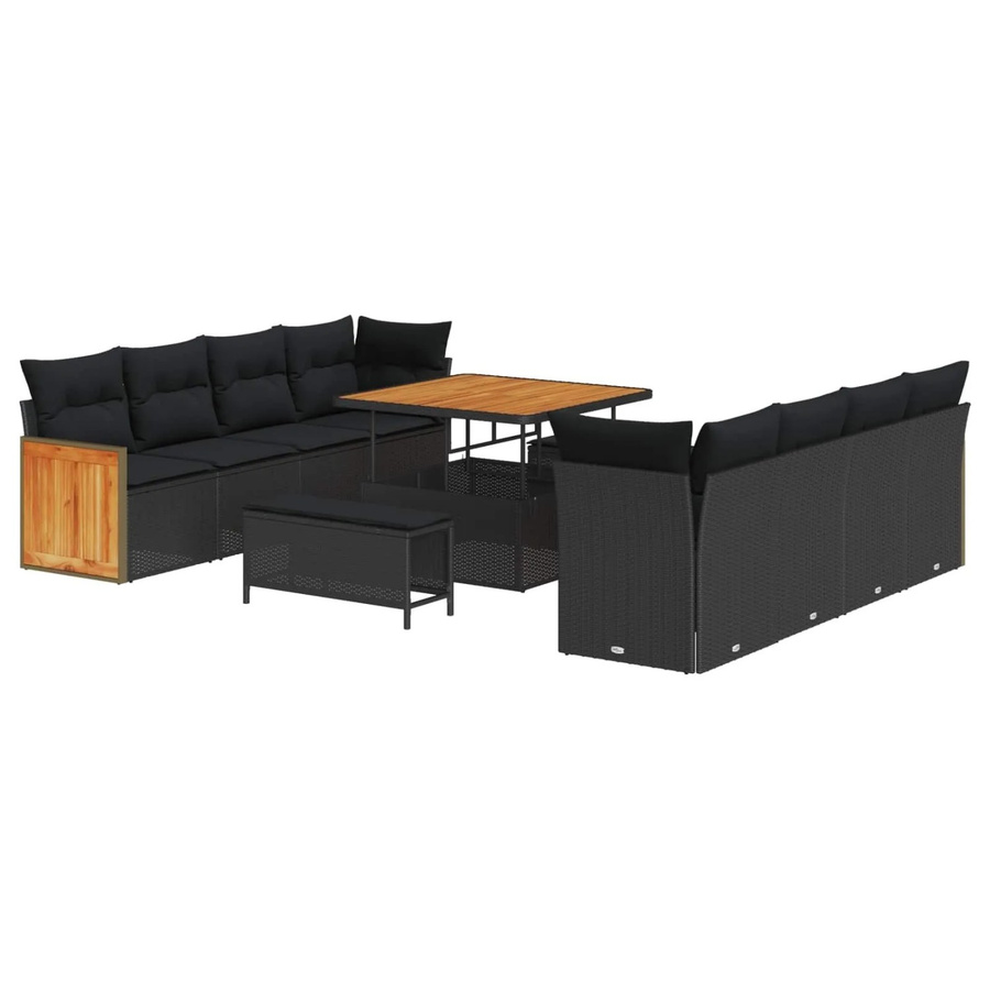 vidaXL Gartensofa-Set in U-Form mit 11-teiligem Polster-Set und Stauraum in Schwarz - Bild 2
