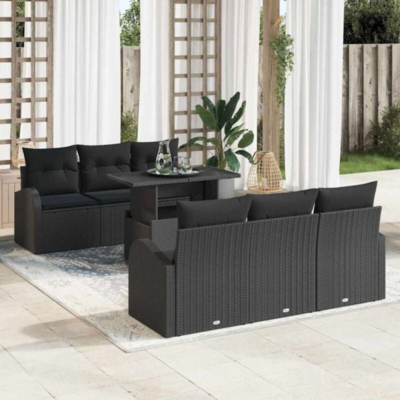 Vidaxl Garten-Sofa-Set aus Polyrattan in Schwarz, 7-teilige Loungemöbel-Garnitur, B/T/H: 100 x 55 x 73 cm - Bild 1