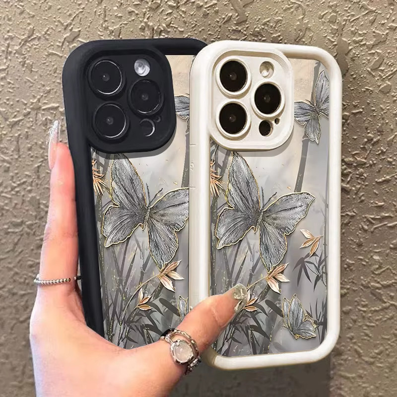 MOESOE Handyhülle mit Schmetterling-Bambus-Muster für iPhone 17 16 15 14 13 12 Pro Max Plus 11, stoßfeste Air Case TPU-Abdeckung, mehrfarbig/blau - Bild 4