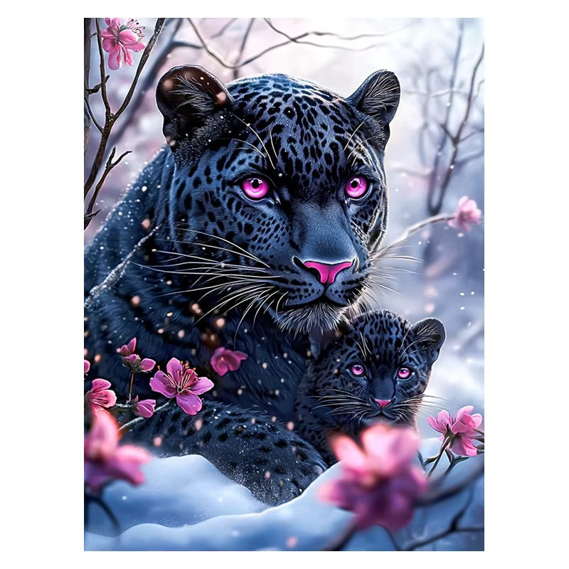 Huacan 5D DIY Diamantmalerei Set mit Leopard und Blumen in einer Winterlandschaft, Mosaik-Stickerei Kit für dein Home Decor, Mehrfarbig - Bild 5