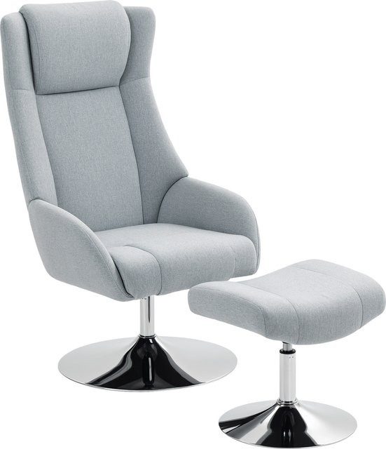 HOMCOM Relaxsessel mit Hocker, 360 Grad drehbarer Fernsehsessel mit hoher Rückenlehne und Kopfstütze in Grau mit Samtoptik und Metallsockel - Bild 1