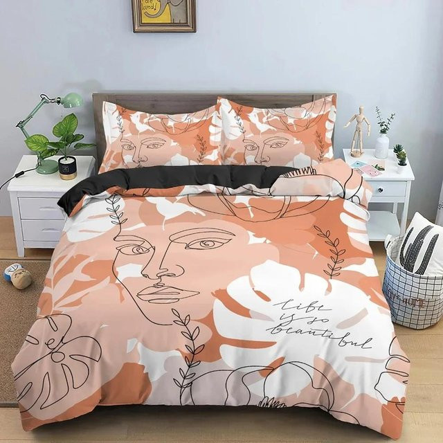 Bettwäsche Set mit abstraktem Gesicht Portrait Design in Graffiti Fantasy Optik aus Polyester, 2-teilig, B: 133 cm, L: 200 cm (Hinweis: Die Angabe 70x133cm im Original wurde als Maß für Einzelteile interpretiert, sofern Maße unklar sind, werden sie gemäß - Bild 1