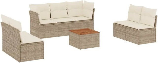 vidaXL 8-teilige Garten-Sofagarnitur in L-Form mit Kissen und Couchtisch, Beige, Poly-Rattan und Metallgestell - Bild 1