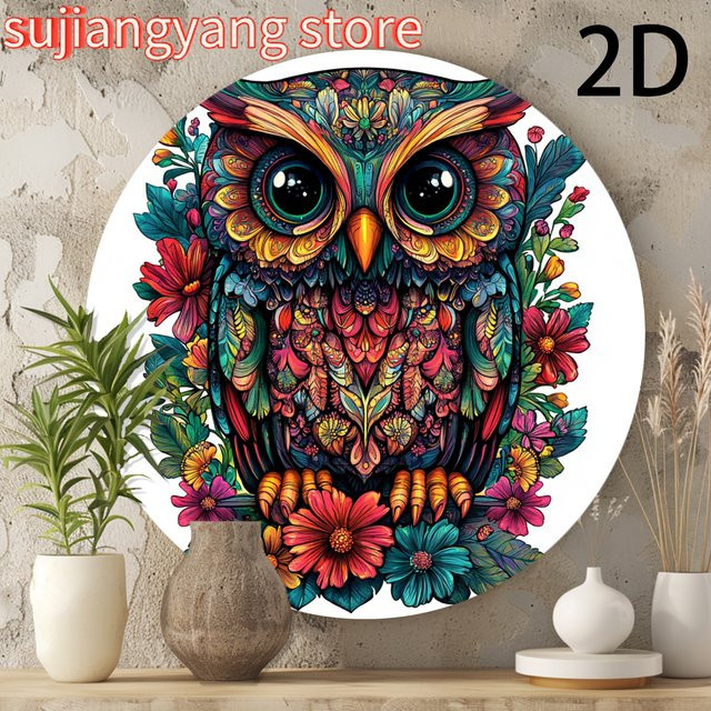 Potdemiel Vintage Wandbehang aus Metall mit Eule und Blumenmuster, quadratisch, Multicolour, B/H: 20 x 20 cm - Bild 1