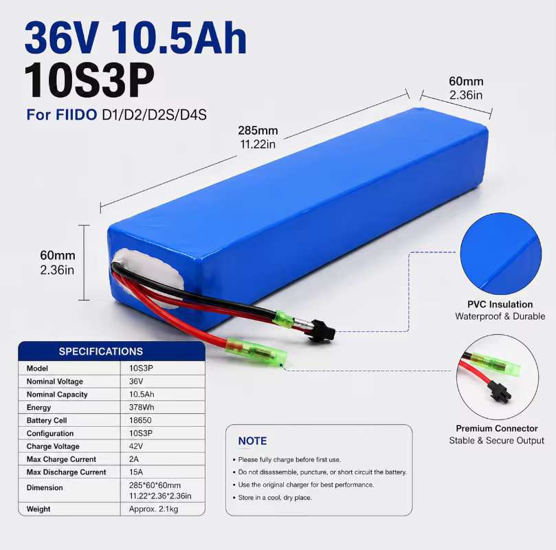 FIIDO Ersatzakku 36V Lithium-Ionen-Akku 14Ah für faltbare Elektrofahrräder D1 D2 D2S D4S mit 15A BMS in Blau - Bild 2