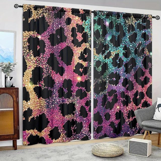 2er-Set bunte Vorhänge mit Leopardenmuster von Household supplies MH, halbtransparent, Polyester, B: 107 cm, H: 160 cm - Bild 1