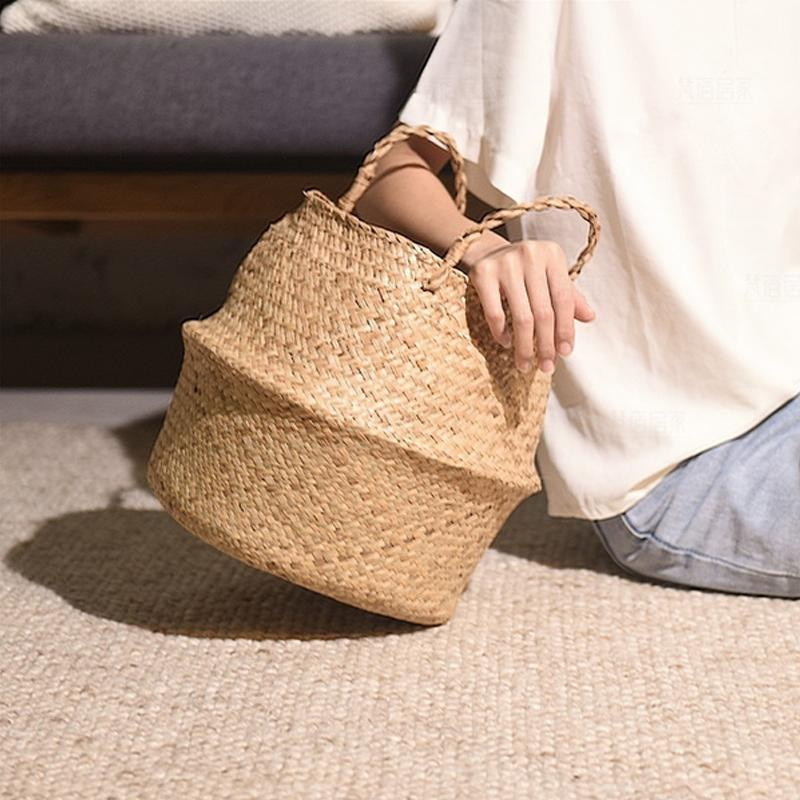 Faltbarer Rattan-Aufbewahrungskorb im Boho-Stil für Pflanzen und Organizer, Farbe: Weiß, Größe: XS - Bild 1