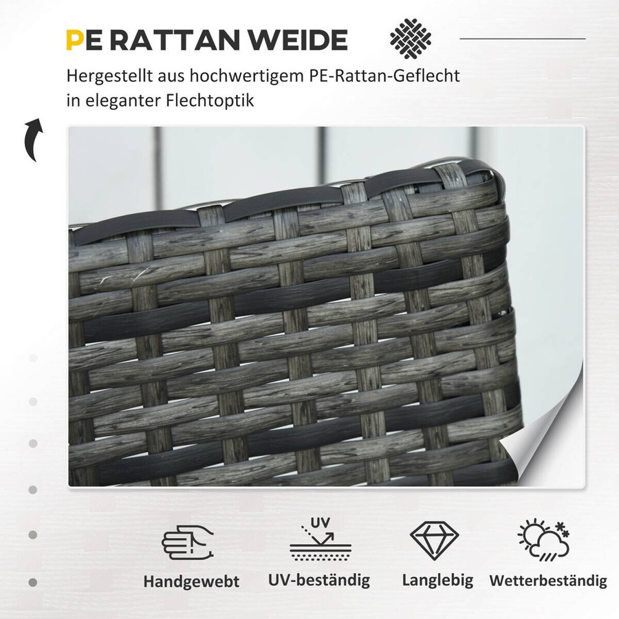 Outsunny Sitzgruppe aus Polyrattan in Grau und Schwarz, B/H/L: 57 x 76 x 63 cm - Bild 4