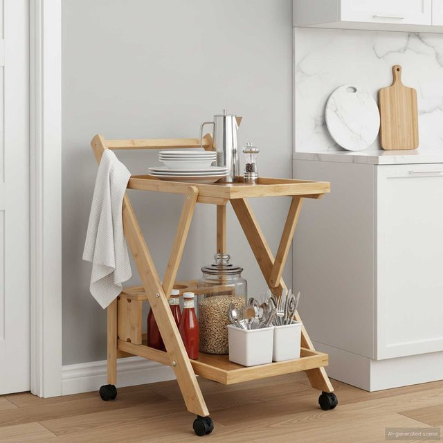 Küchenwagen aus Bambus von VD Home Furnishing in Hellbraun, B/T/H: 65 x 40,5 x 76,5 cm - Bild 1
