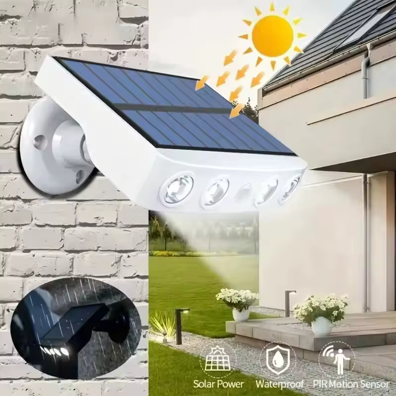 DOUWENXI Solarbetriebene Außenwandleuchte in Weiß mit 4 LED-Lampen und Bewegungssensor für Garten, Terrasse und Balkon - Bild 2